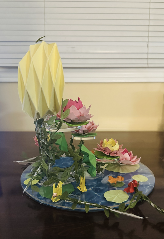 Left side view of the final interactive lotus pond object.