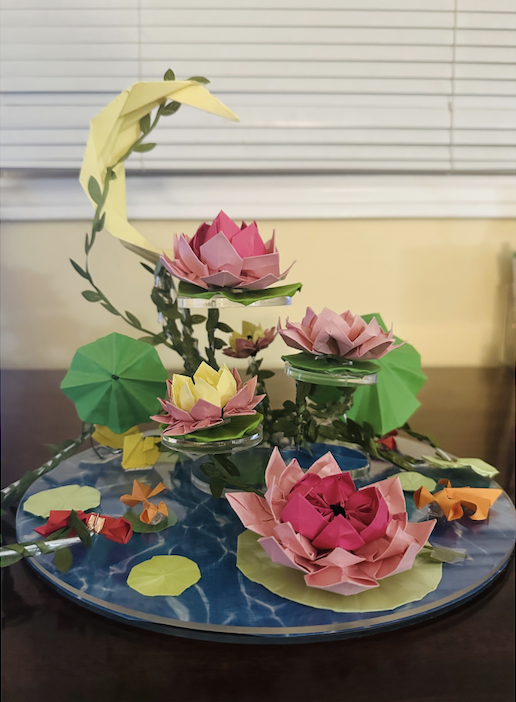 Front view of the final interactive lotus pond object.